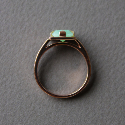 Square cut jade and rose gold engagement ring, inspired by Art Deco jewellery. April 2015