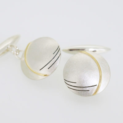 Epsilon Cufflinks. Etched and oxidised cufflinks, sterling silver and 9ct gold. £350