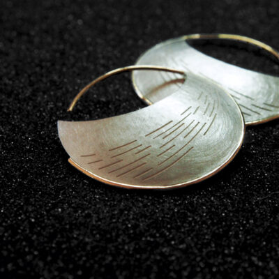 Sterling silver, 9ct gold. Hand etched. 